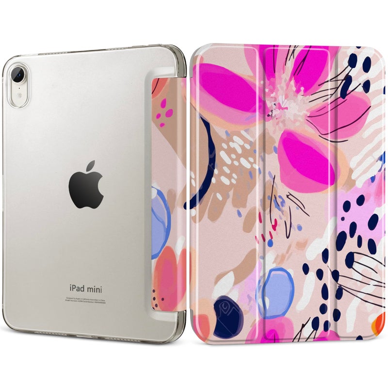 DONGKE for iPad mini 7 (A17 Pro) 2024 & iPad mini 6 2021 8.3 Inch, Slim Foldable Stand Hard PC Translucent Back Shell Smart Cover for iPad mini 7th/6th Generation [Auto Wake/Sleep] - Floral Artistic - Image 1