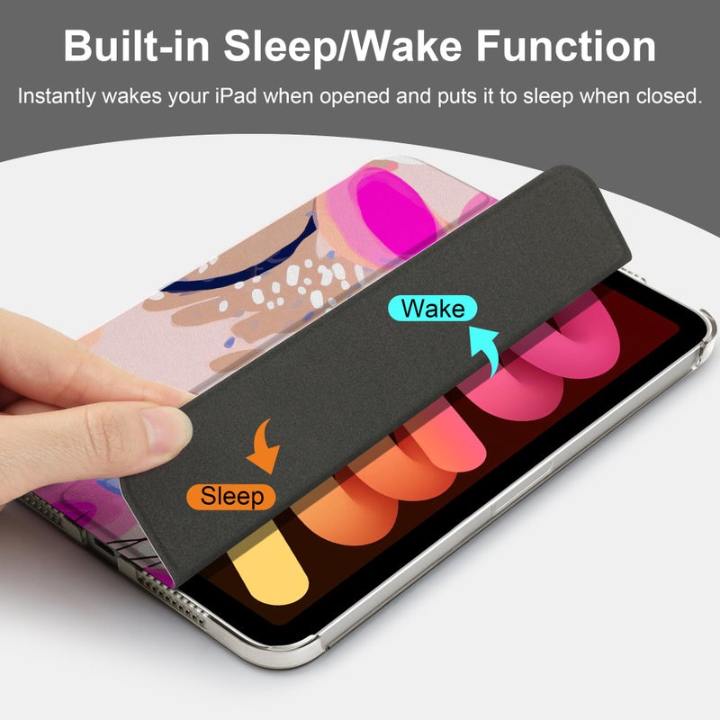 DONGKE for iPad mini 7 (A17 Pro) 2024 & iPad mini 6 2021 8.3 Inch, Slim Foldable Stand Hard PC Translucent Back Shell Smart Cover for iPad mini 7th/6th Generation [Auto Wake/Sleep] - Floral Artistic - Image 4