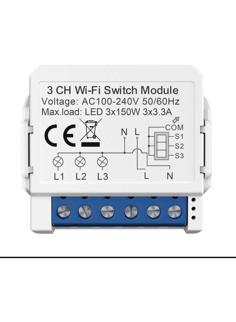 Tuya Smart WIFI 3 Gang Light Mini Switch Works with Amazon Alexa and Google Home - Image 1