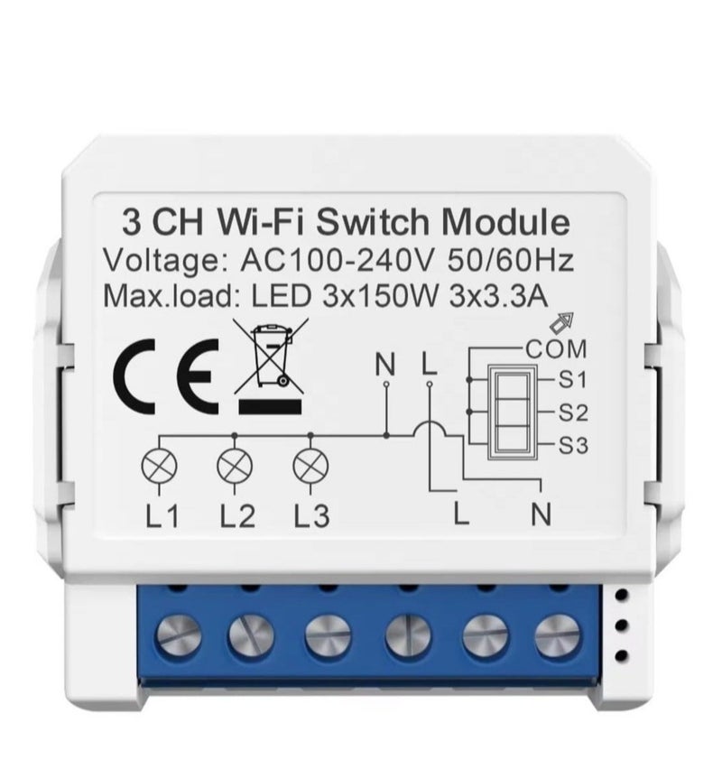 Tuya Smart WIFI 3 Gang Light Mini Switch Works with Google Home - Image 1