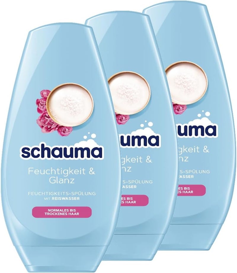 Schauma Schwarzkopf Moisturising Conditioner Moisture Shine 3 x 250 ml Hair Conditioner Makes Hair Shine Conditioner with Rice Water for Normal to Dry Hair