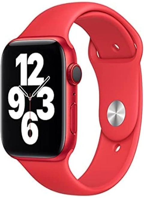 Silicone Replacement Strap with Double Lock Pin and Adjustable Band for Apple Watch 45mm Series 7 (Red)_one year warranty