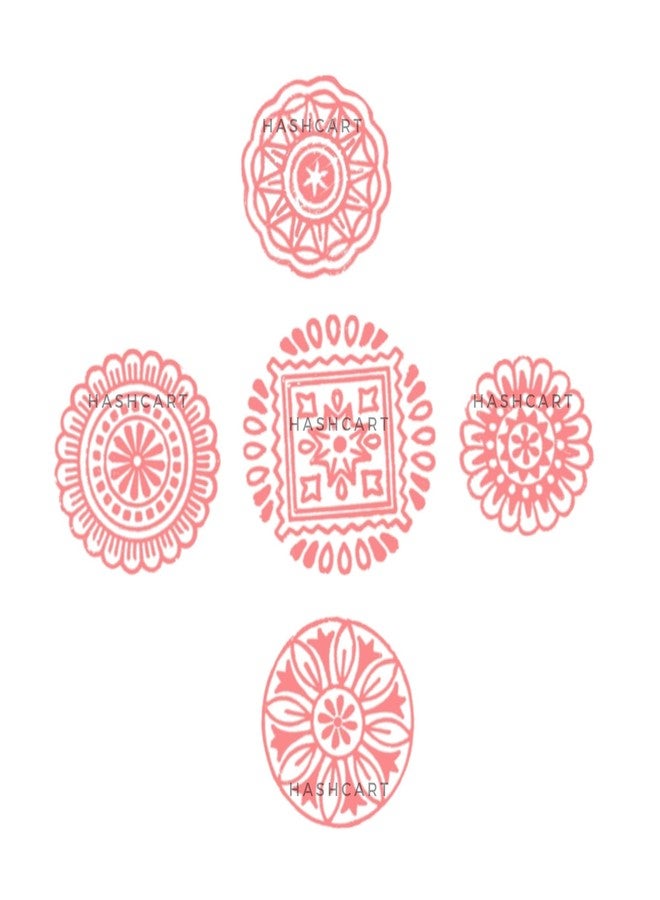 TWOGRAMS Wood Floral Design Printing Stamps Round Shape Block for Printing Scrapbooking Fabric Textile Paper Clay Pottery Saree Border TwoGrams | Set of 5 | - Image 3