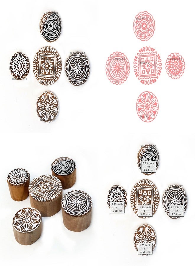 TWOGRAMS Wood Floral Design Printing Stamps Round Shape Block for Printing Scrapbooking Fabric Textile Paper Clay Pottery Saree Border TwoGrams | Set of 5 | - Image 5