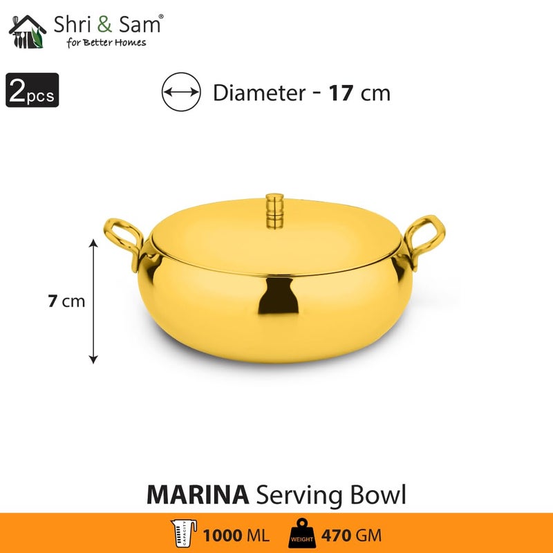 Shri & Sam Shri & Sam High Grade Stainless Steel Marina Serving Gold Bowl Set with Lid, 17 cm Each, 2 Pieces  - Image 3