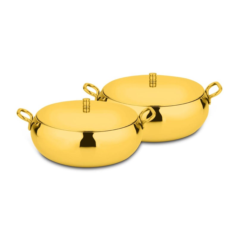 Shri & Sam Shri & Sam High Grade Stainless Steel Marina Serving Gold Bowl Set with Lid, 17 cm Each, 2 Pieces  - Image 1