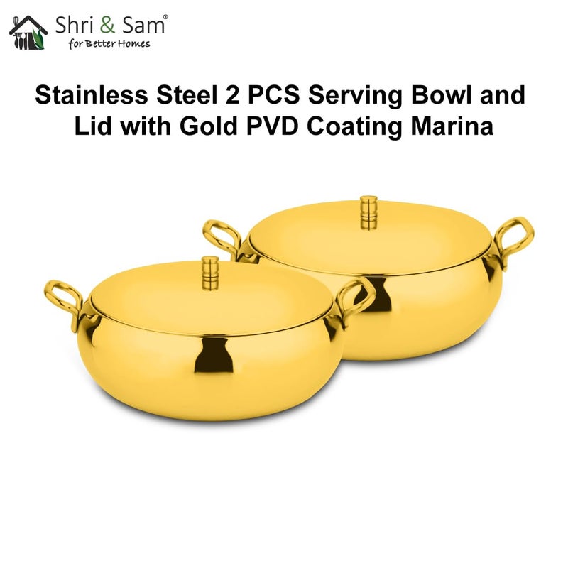 Shri & Sam Shri & Sam High Grade Stainless Steel Marina Serving Gold Bowl Set with Lid, 17 cm Each, 2 Pieces  - Image 4