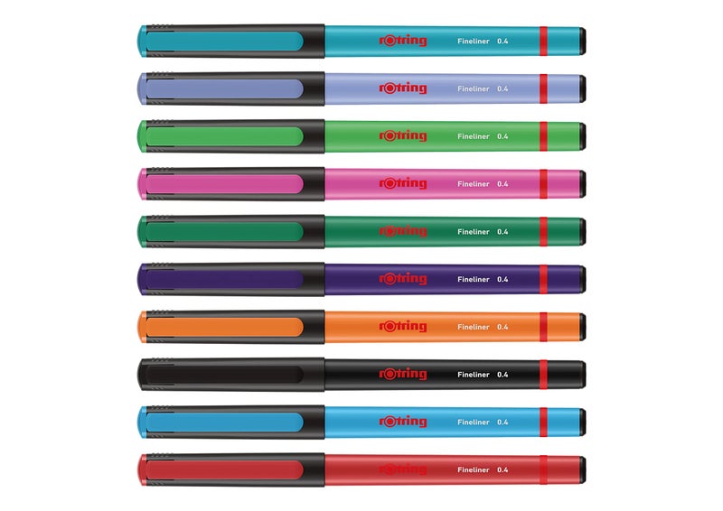 rOtring Liner Fineliner Pens | 0.4 mm | Colouring Pens for Writing & Drawing | Plastic-Free Packaging | Assorted Colours | 10 Count - Image 2