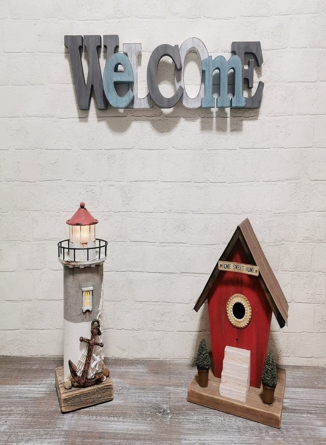 Linfevisi Wooden Welcome Sign Aqua Hanging Block Letters Sign Rustic Freestanding Wood Word Decor Decorative Welcome Table Sign Cutout Word Art Wall Decor (Welcome) - Image 5