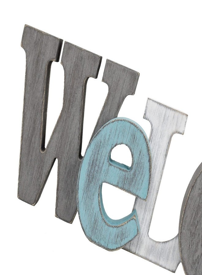 Linfevisi Wooden Welcome Sign Aqua Hanging Block Letters Sign Rustic Freestanding Wood Word Decor Decorative Welcome Table Sign Cutout Word Art Wall Decor (Welcome) - Image 4