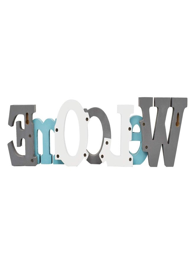 Linfevisi Wooden Welcome Sign Aqua Hanging Block Letters Sign Rustic Freestanding Wood Word Decor Decorative Welcome Table Sign Cutout Word Art Wall Decor (Welcome) - Image 3