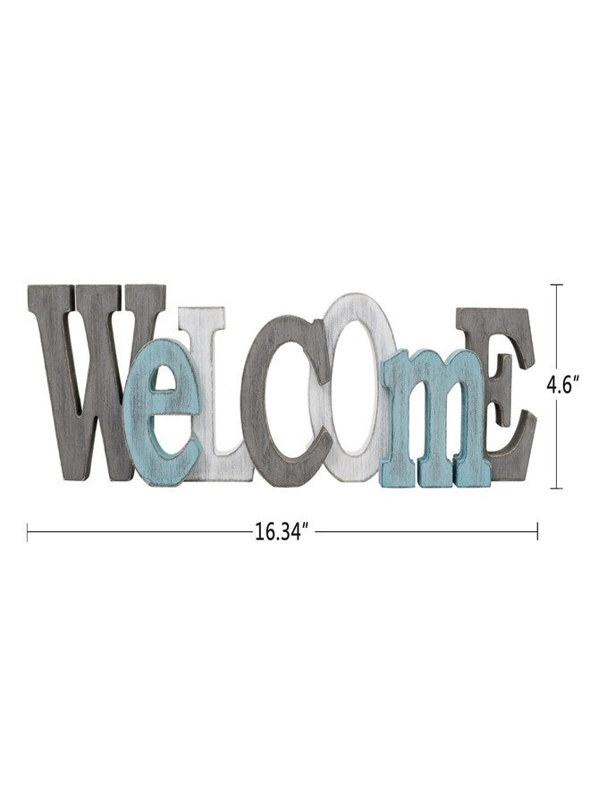 Linfevisi Wooden Welcome Sign Aqua Hanging Block Letters Sign Rustic Freestanding Wood Word Decor Decorative Welcome Table Sign Cutout Word Art Wall Decor (Welcome) - Image 2