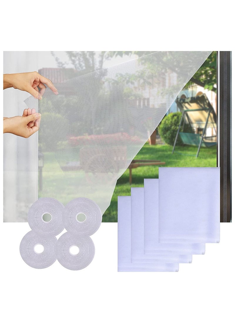 Y&D - 4 Packs Fly Screen Nets for Window DIY Self-Adhesive Mesh with Rolls White Tapes Washable and Reusable Block Mosquitoes Flies Bugs Enter 1.3M x 1.5M - Image 1