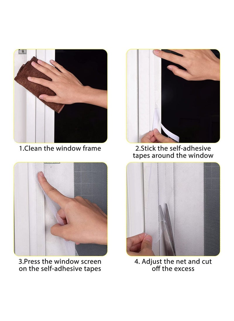Y&D - 4 Packs Fly Screen Nets for Window DIY Self-Adhesive Mesh with Rolls White Tapes Washable and Reusable Block Mosquitoes Flies Bugs Enter 1.3M x 1.5M - Image 1