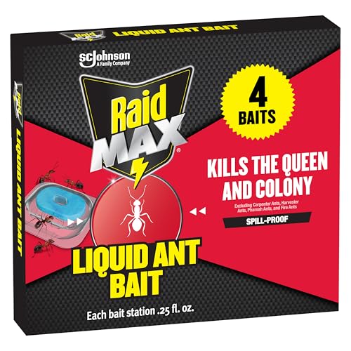 Raid Max Liquid Ant Bait; Kills Ants Where They Breed, for Indoor and Outdoor Use; 4 Bait Stations - Image 1