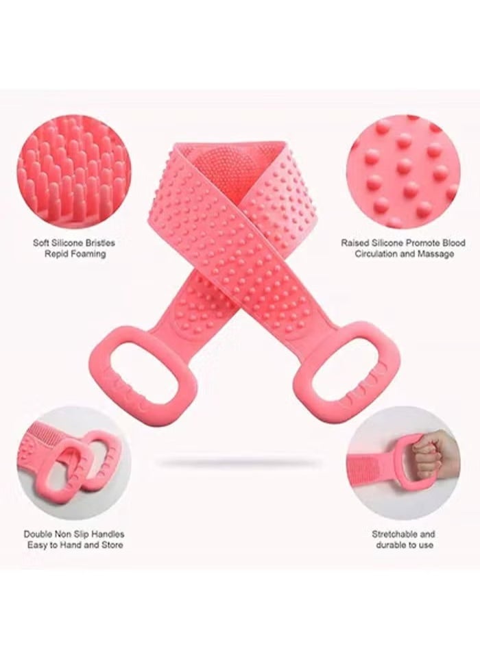 JAJEEK Silicone Body Scrubber Bath Towel Belt – 2-Sided Silicone Back Scrubber for Shower, Exfoliating Bath Scrub for Soft Skin, Pink - Image 5