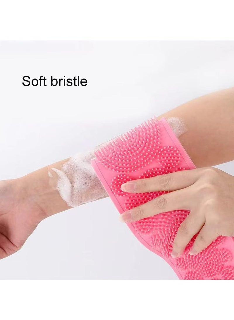 JAJEEK Silicone Body Scrubber Bath Towel Belt – 2-Sided Silicone Back Scrubber for Shower, Exfoliating Bath Scrub for Soft Skin, Pink - Image 3