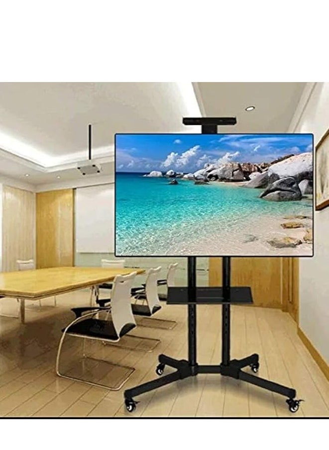 Generic - Mobile TV Stand with Height Adjustable Mount on Lockable Wheels for 32-65 Inch Flat and Curved Screens, Including a Removable Shelf for A/V Equipment and Laptops Black loading capacity 50kg - Image 1