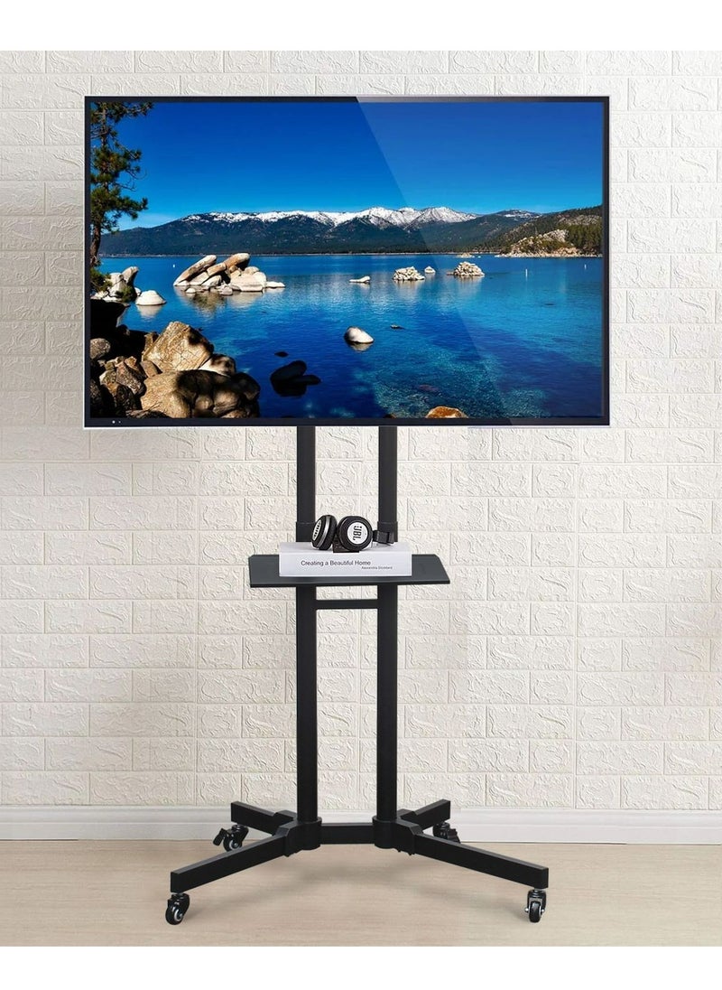 Generic - Mobile TV Stand with Height Adjustable Mount on Lockable Wheels for 32-65 Inch Flat and Curved Screens, Including a Removable Shelf for A/V Equipment and Laptops Black loading capacity 50kg - Image 1