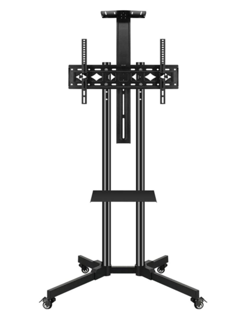 Generic - Mobile TV Stand with Height Adjustable Mount on Lockable Wheels for 32-65 Inch Flat and Curved Screens, Including a Removable Shelf for A/V Equipment and Laptops Black loading capacity 50kg - Image 1