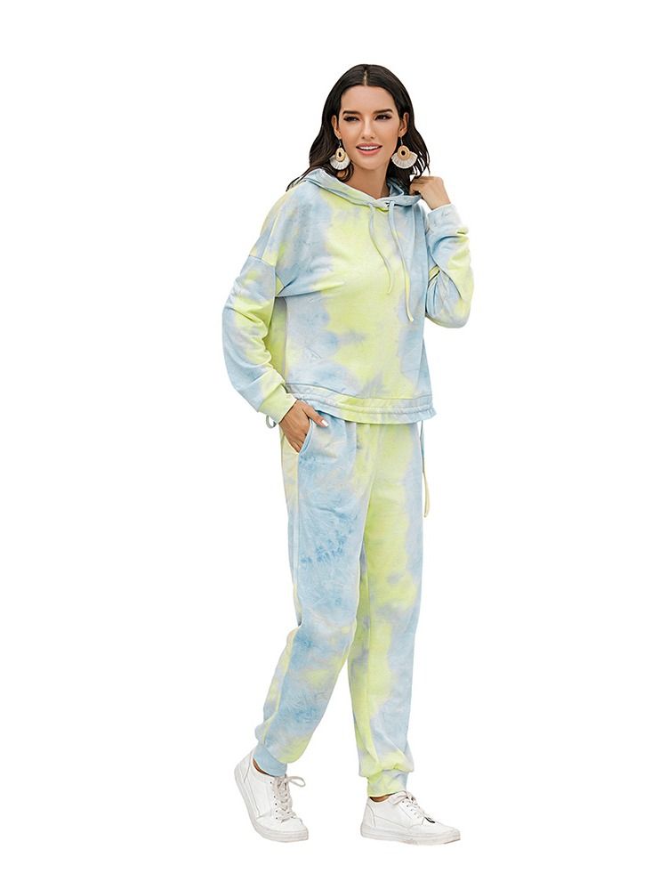 Loquat Drawstring Hooded Tie Dyed Casual Sports Set