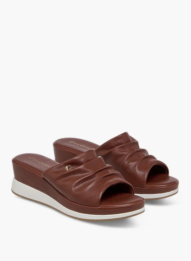 Le Confort Wrinkle Detail Slip-On Sandals with Wedge Heels