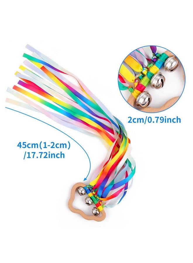 Grevosea 2 Pieces Hand Kite Rainbow Hand Ribbon Kite With Bells Cloud Rainbow Wind Wand Hand Kite Ribbon Wand Wood Sensory Educational Tool For Kids Birthday Party Gifts - Image 3