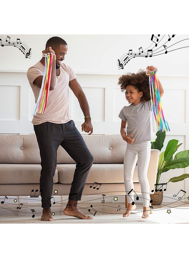 Grevosea 2 Pieces Hand Kite Rainbow Hand Ribbon Kite With Bells Cloud Rainbow Wind Wand Hand Kite Ribbon Wand Wood Sensory Educational Tool For Kids Birthday Party Gifts - Image 5