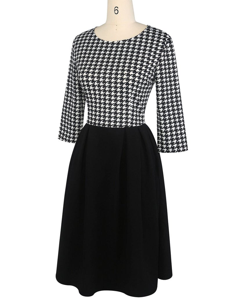 oxiuly Women's Vintage Church Dresses Patchwork Pockets Puffy Swing Casual Party Dress OX165 (Gird-bk, XXL) - Image 3