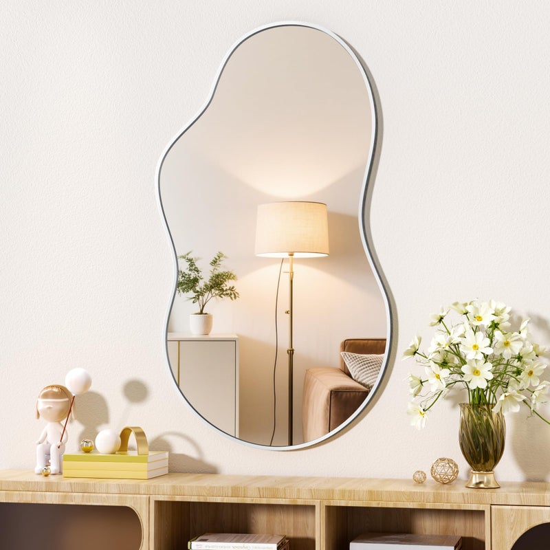 Hasipu Irregular Wall Mirror - 35"x20" Asymmetrical Mirror, Modern Decorative Mirrors for Living Room, Entryway, Hallway, Bathroom, Bedroom,Wall Mounted Home Decor (Silver) - Image 1