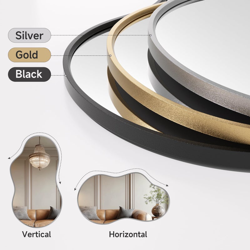 Hasipu Irregular Wall Mirror - 35"x20" Asymmetrical Mirror, Modern Decorative Mirrors for Living Room, Entryway, Hallway, Bathroom, Bedroom,Wall Mounted Home Decor (Silver) - Image 5