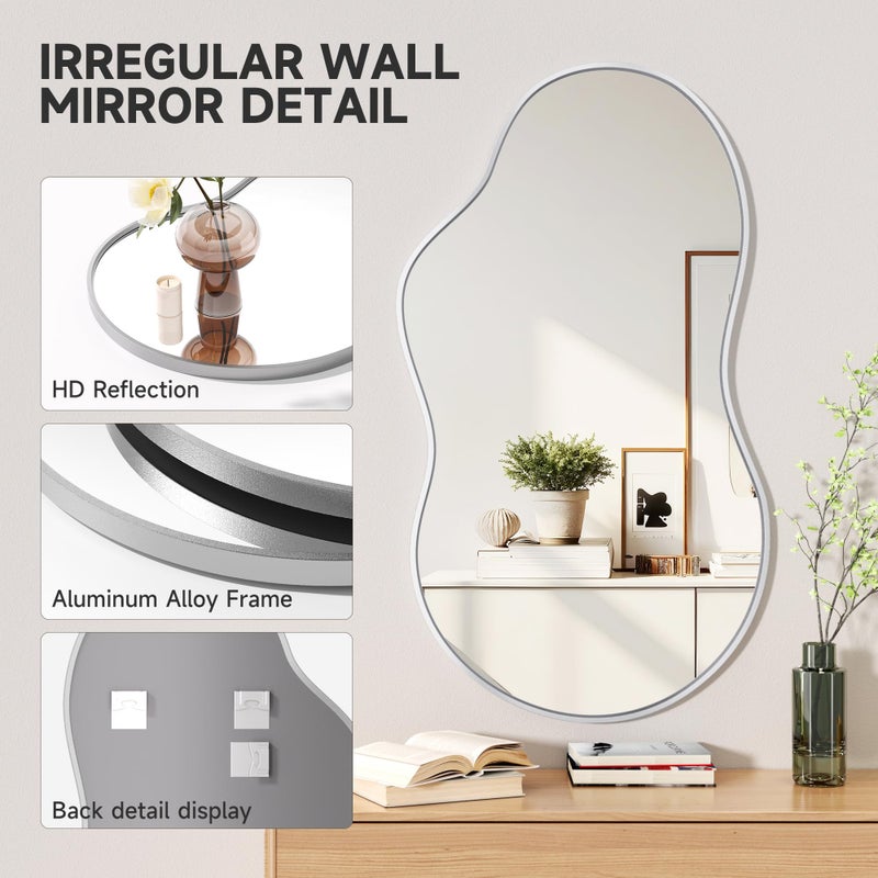 Hasipu Irregular Wall Mirror - 35"x20" Asymmetrical Mirror, Modern Decorative Mirrors for Living Room, Entryway, Hallway, Bathroom, Bedroom,Wall Mounted Home Decor (Silver) - Image 2