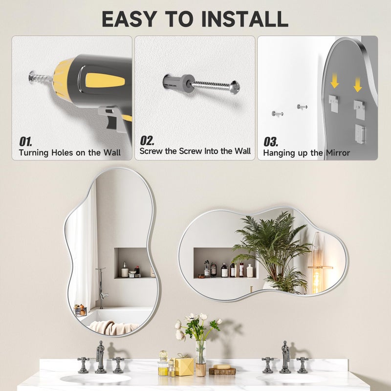 Hasipu Irregular Wall Mirror - 35"x20" Asymmetrical Mirror, Modern Decorative Mirrors for Living Room, Entryway, Hallway, Bathroom, Bedroom,Wall Mounted Home Decor (Silver) - Image 3