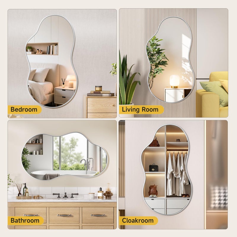Hasipu Irregular Wall Mirror - 35"x20" Asymmetrical Mirror, Modern Decorative Mirrors for Living Room, Entryway, Hallway, Bathroom, Bedroom,Wall Mounted Home Decor (Silver) - Image 4