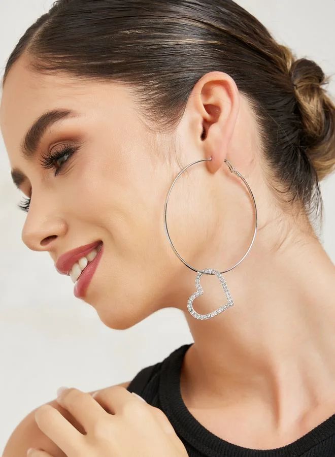 Styli Rhinestone Heart Hoop Earrings