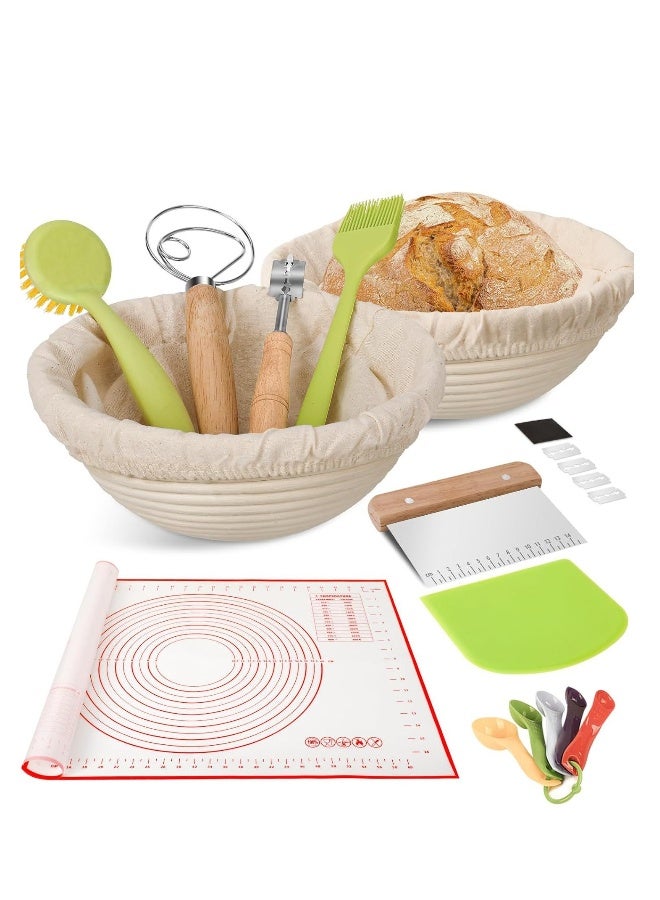 Bread baking kit baking tools 18-piece set, Sourdough Bread Baking Supplies, Proofing Bowls for Sourdough Bread, Sourdough Starter Kit, 10 inch Oval u0026 9 inch Round Basket - Image 1
