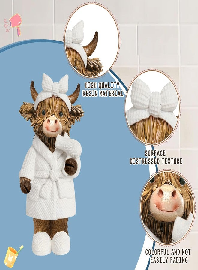 Burbell 2 Pcs Highland Cow Bathroom Figurine Bathroom Highland Cow Decor Gnomes Bath Decor Scottish Resin Statue Calf Lovers Gifts for Farmhouse Home Garden Kitchen Office Tiered Tray Table Decoration - Image 4