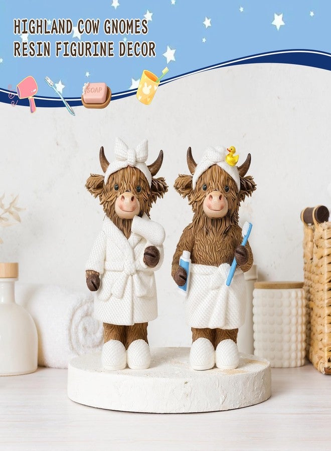 Burbell 2 Pcs Highland Cow Bathroom Figurine Bathroom Highland Cow Decor Gnomes Bath Decor Scottish Resin Statue Calf Lovers Gifts for Farmhouse Home Garden Kitchen Office Tiered Tray Table Decoration - Image 2
