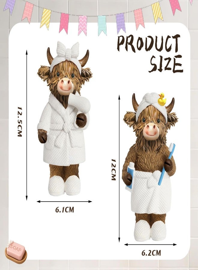 Burbell 2 Pcs Highland Cow Bathroom Figurine Bathroom Highland Cow Decor Gnomes Bath Decor Scottish Resin Statue Calf Lovers Gifts for Farmhouse Home Garden Kitchen Office Tiered Tray Table Decoration - Image 3