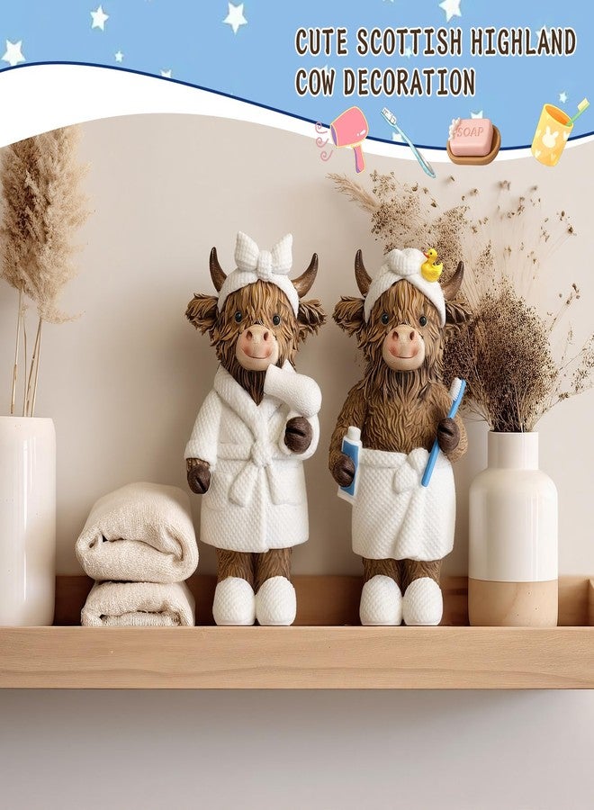 Burbell 2 Pcs Highland Cow Bathroom Figurine Bathroom Highland Cow Decor Gnomes Bath Decor Scottish Resin Statue Calf Lovers Gifts for Farmhouse Home Garden Kitchen Office Tiered Tray Table Decoration - Image 5