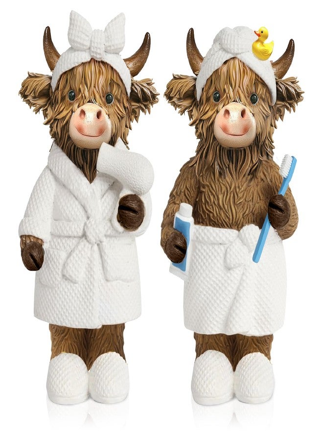 Burbell 2 Pcs Highland Cow Bathroom Figurine Bathroom Highland Cow Decor Gnomes Bath Decor Scottish Resin Statue Calf Lovers Gifts for Farmhouse Home Garden Kitchen Office Tiered Tray Table Decoration - Image 1