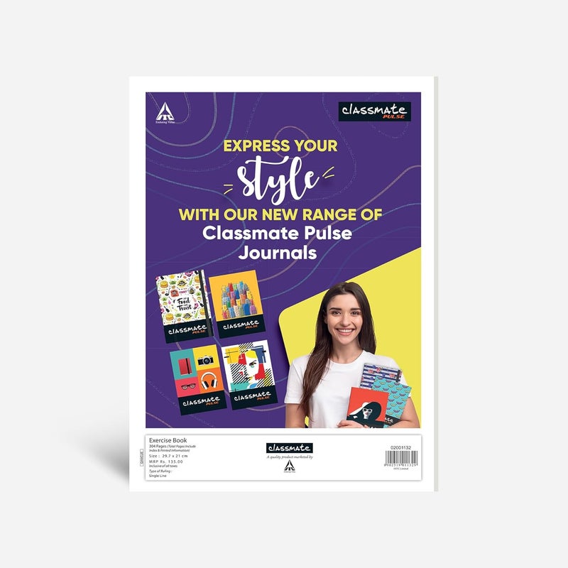 classmate Long Notebook - A4, Soft Cover, 304 Pages, Single Line (Pack of 6) - Image 2