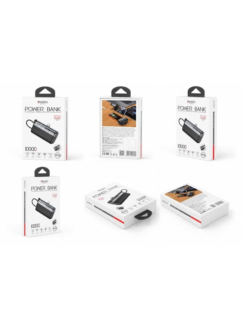 Yesido YP99 10000mAh Power Bank, 22.5W Fast Charging, Built-In C-L Cable, Phone Holder Stand, Portable Battery Charger, High-Capacity Fast Charge Power Bank for Smartphones, Tablets & Other Compatible Devices, Compact Design for Travel, Office & Daily Use - Image 2