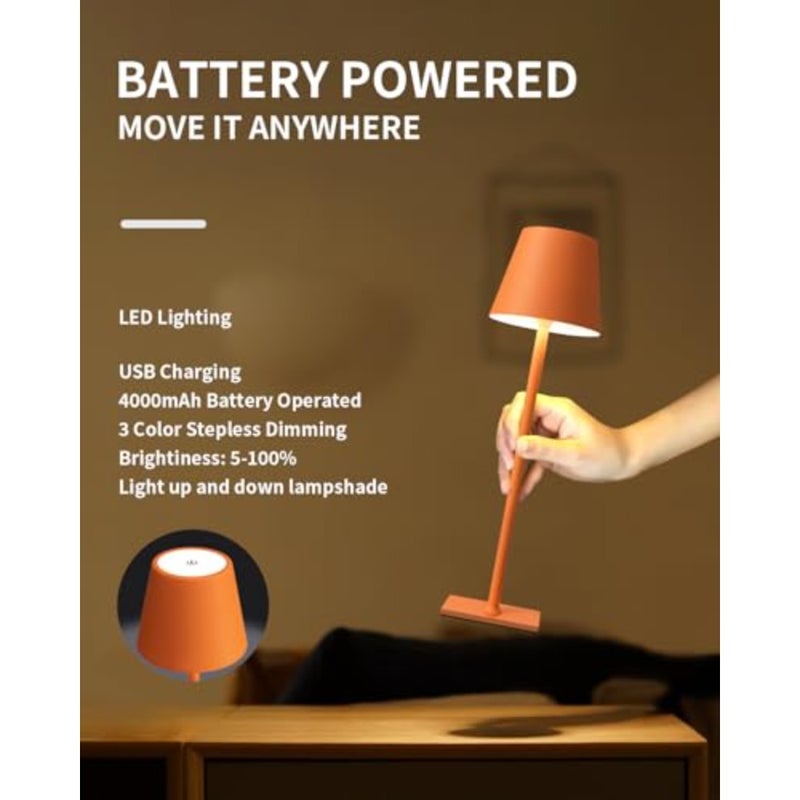 2 حزمة من مصابيح الطاولة اللاسلكية، مصابيح مكتب LED محمولة تعمل بالبطارية مع تعتيم ثلاثي الألوان للمطاعم وغرف النوم والحانات والحفلات الخارجية بطارية 4000 مللي أمبير تعمل بـ 3 ألوان تعتيم غير متدرج للمطعم وغرفة النوم والحفلات الخارجية والتخييم والمقهى وإضاءة الليل - Image 5