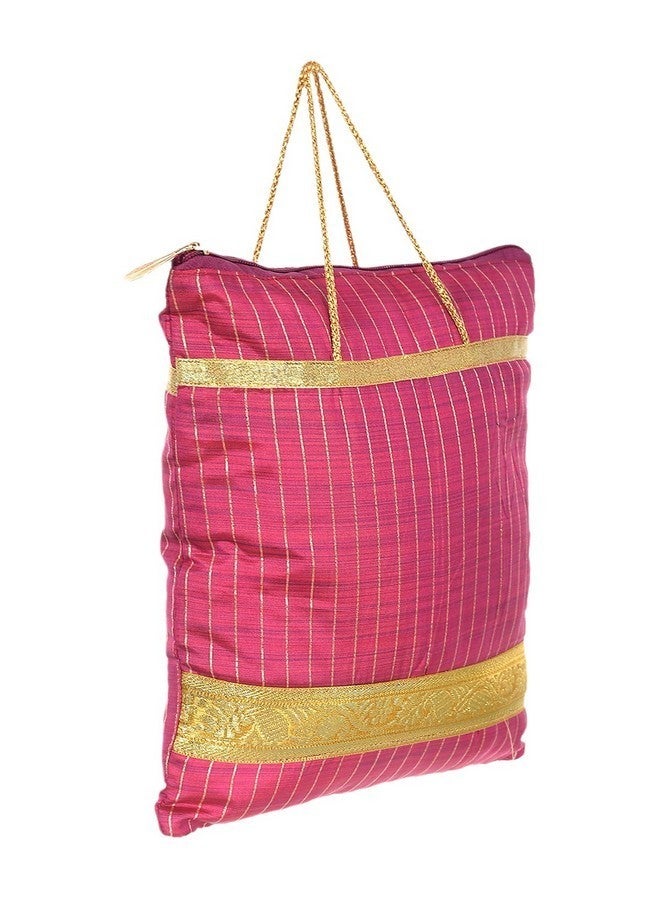 Kuber Industries Polyester Strips Print Hand Bag/Grocery Bag For Women/Girls With Handle Pack of 2 (Light Light Pink) 54KM4045 - Image 3