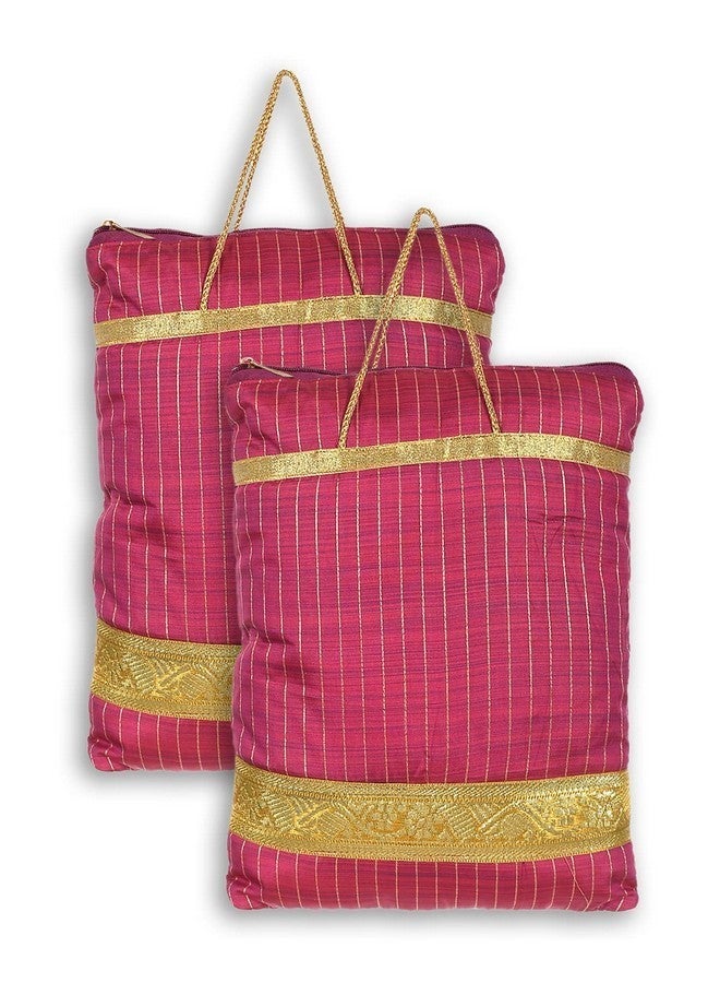 Kuber Industries Polyester Strips Print Hand Bag/Grocery Bag For Women/Girls With Handle Pack of 2 (Light Light Pink) 54KM4045 - Image 1