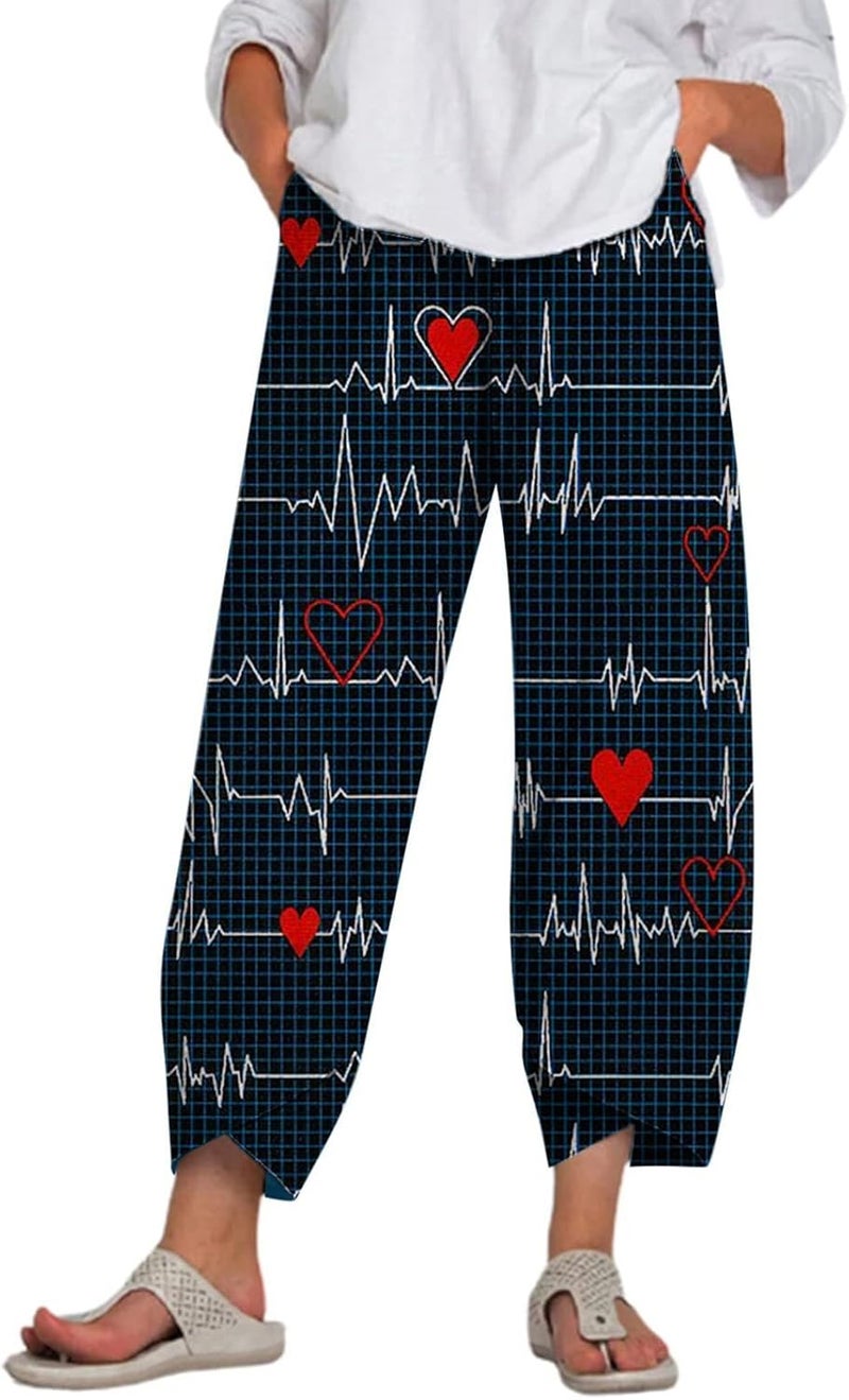 klarako Women's Casual Loose Pants High Waist Elastic Wide Leg Pants Casual Jogger Pants Love Printed Lounge Trousers - Image 3