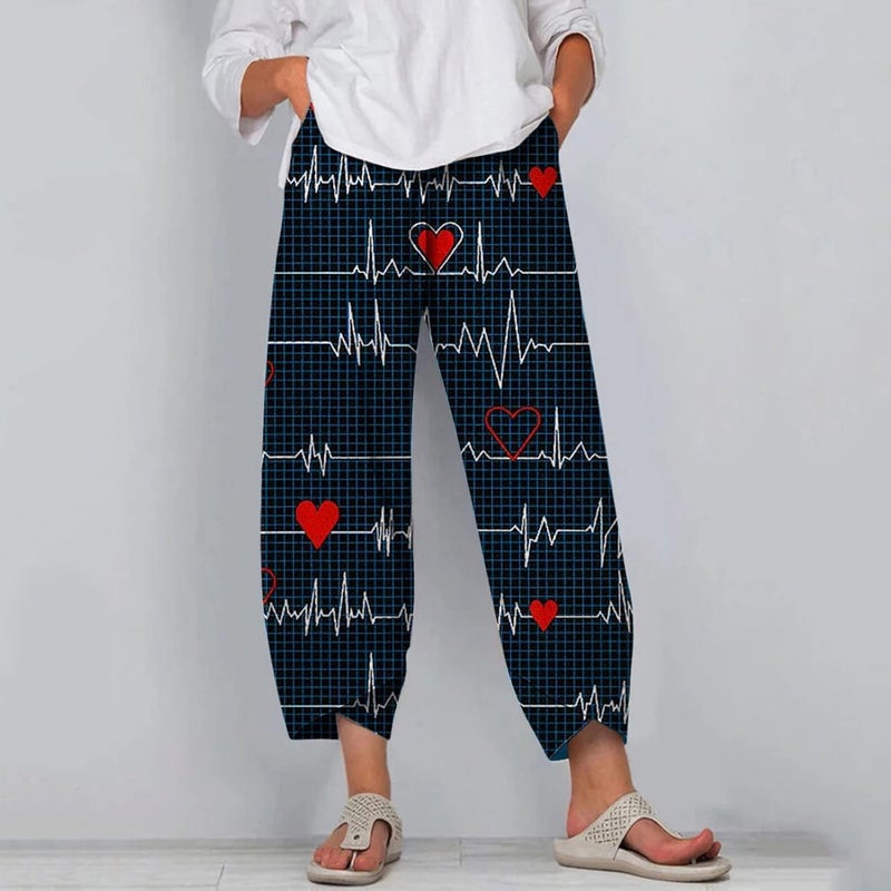 klarako Women's Casual Loose Pants High Waist Elastic Wide Leg Pants Casual Jogger Pants Love Printed Lounge Trousers - Image 2