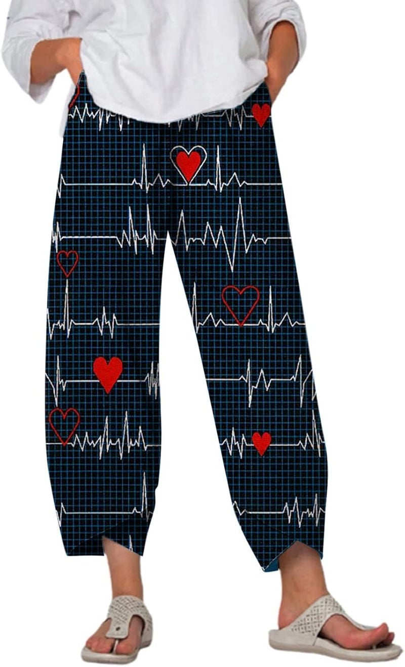 klarako Women's Casual Loose Pants High Waist Elastic Wide Leg Pants Casual Jogger Pants Love Printed Lounge Trousers - Image 1
