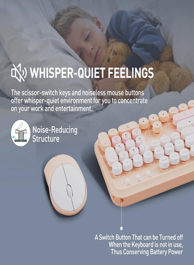 FD 2.4GHz Wireless Keyboard and Mouse Set with Switch Button - Full-Size Keyboard - Compatible for Windows/Laptop/PC/Notebook/Smart TV and More - Light Pink Colorful - Image 3